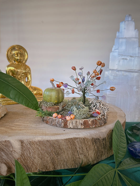 Fall Festive Green Pumpkin Gemstone Tree of Life