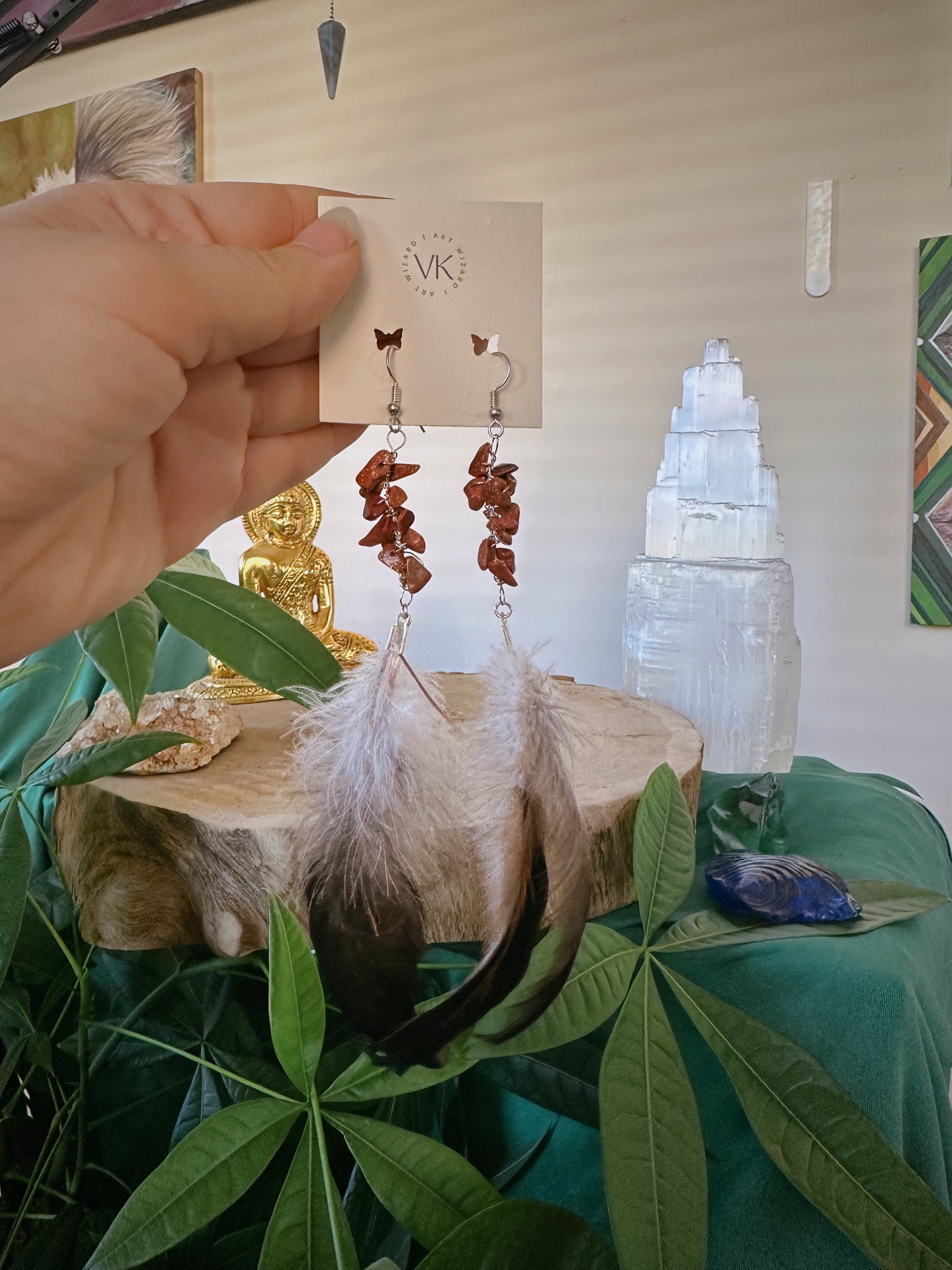 Sunstone Sterling Silver Feather Earrings