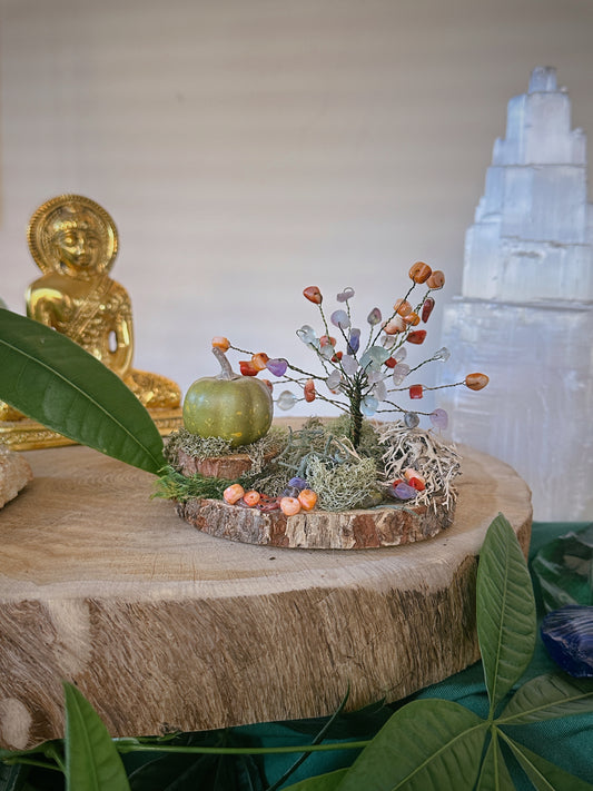 Fall Festive Green Pumpkin Gemstone Tree of Life