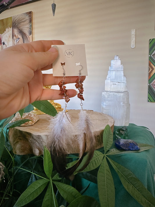 Sunstone Sterling Silver Feather Earrings